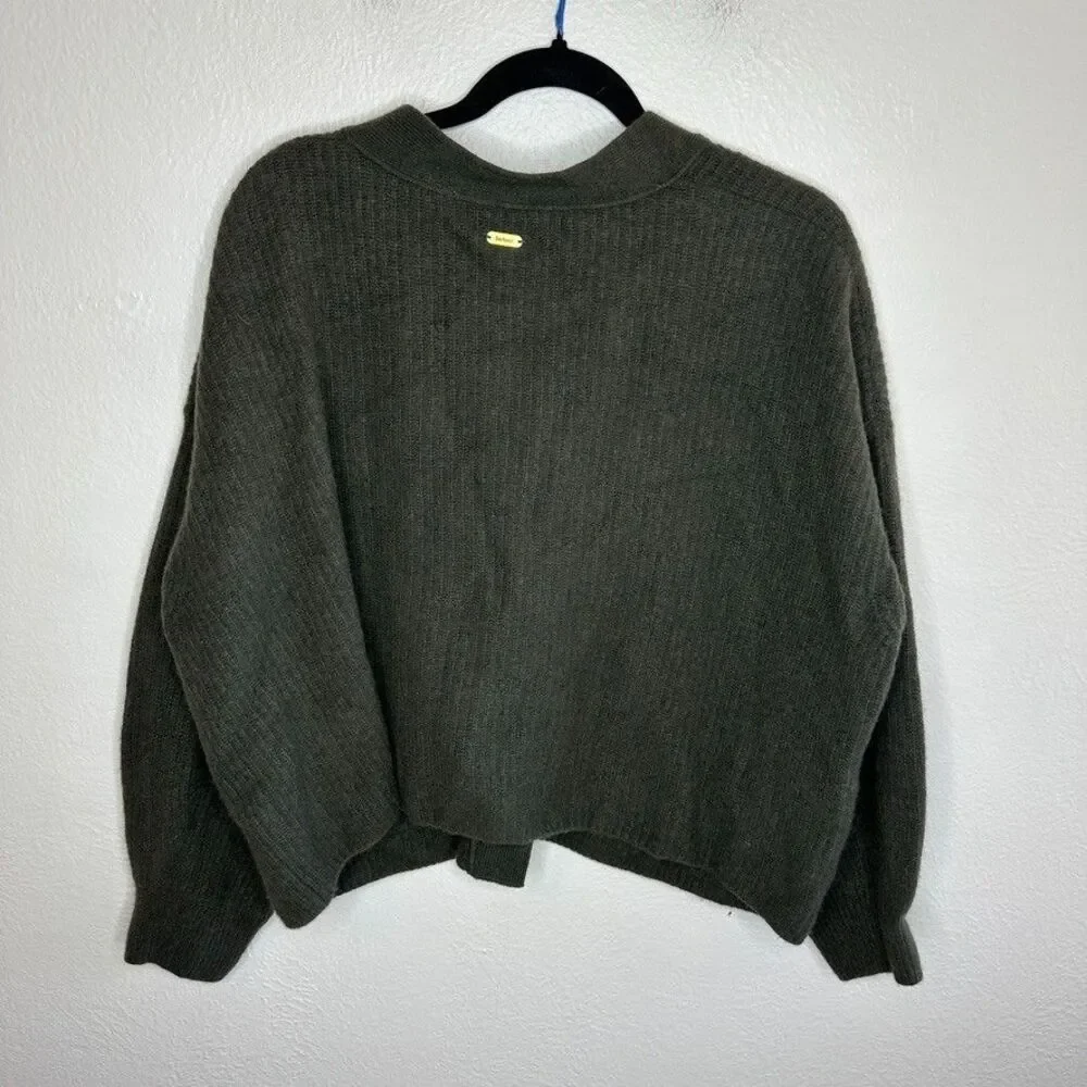 Barbour Theodore Cardigan 12 Olive Green Recycled Wool Pocket UK 16 Oversized - Picture 7 of 10